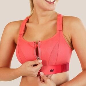 SHEFIT Ultimate Sports Bra Charged Coral High Impact Front Zip Adjustable Small